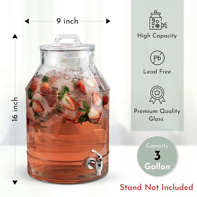 3 Gallon Glass Drink Dispensers - Image 5
