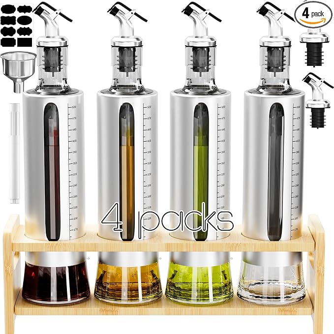 SINYWAY Oil Dispenser Bottle, 4 Pack Glass Olive Oil Dispenser Bottle by SINYWAY
