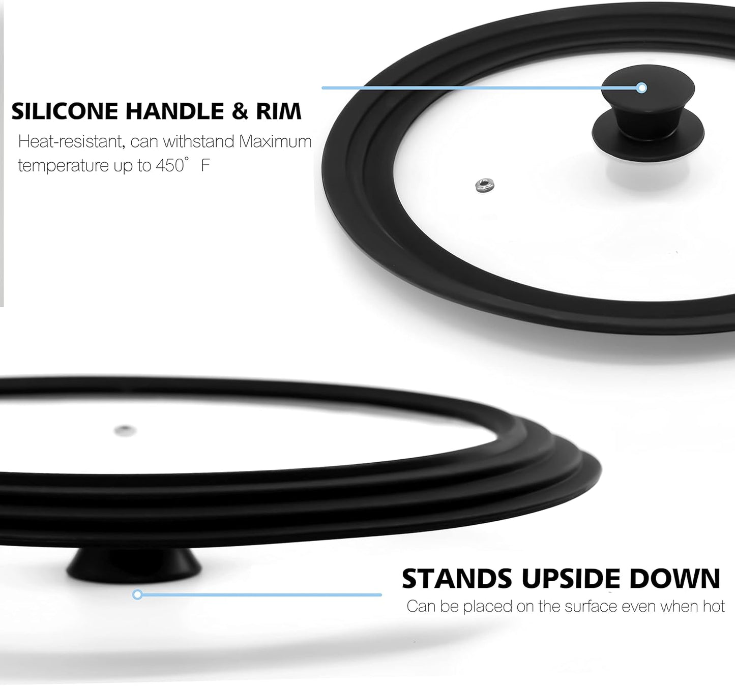 Anaeat Universal Pot Lid Replacement Knobs - Heat Resistant Silicone Pan Lid Holding Handles, Soft Non-Slip Knob for Kitchen Cookware Lid & Cover (2 Pack Black)