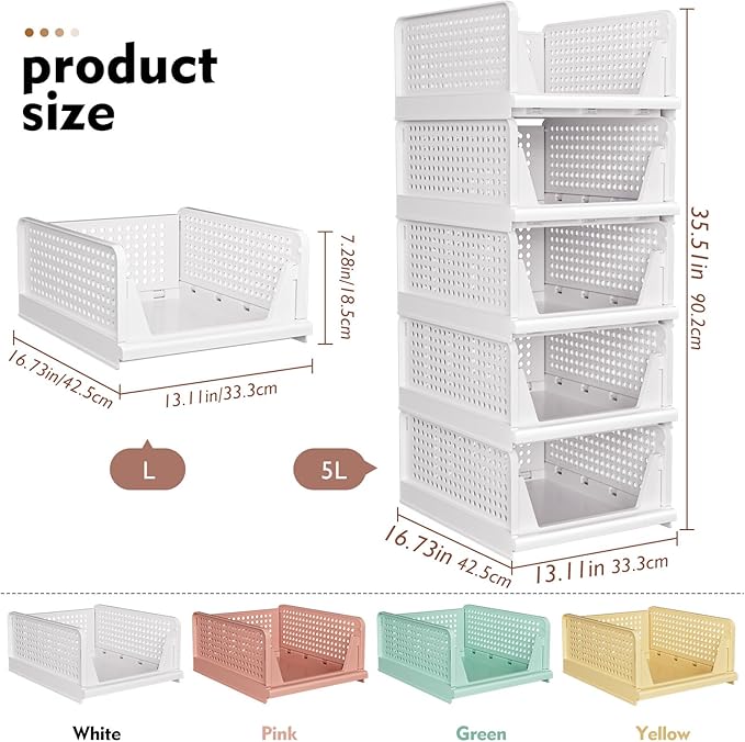 SNSLXH 5 Pack Stackable Closet Organizer Box, Space-Saving Clothes Storage - Image 2
