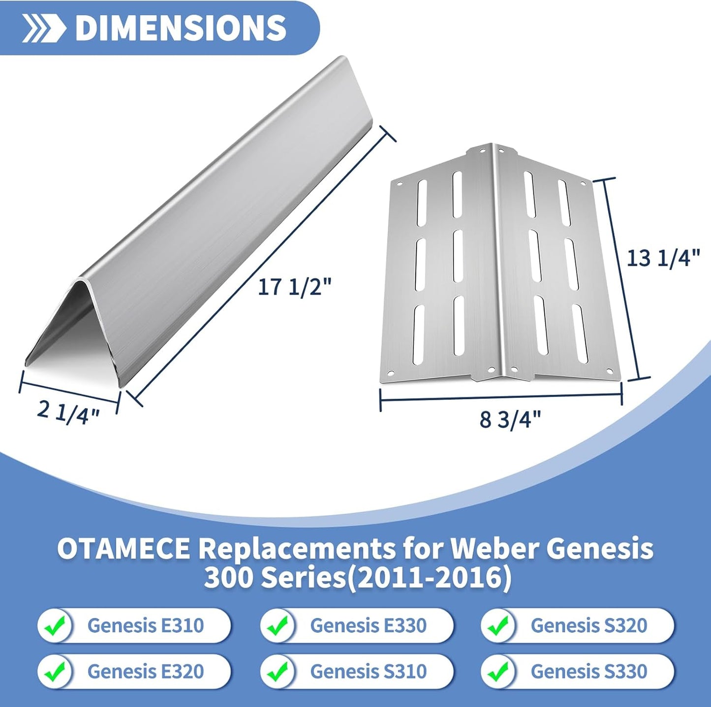 Stainless Steel 7524 7528 Grill Grates with 7620 7621 Flavorizer Bars 65505 Heat Deflectors and 62752 Burner for Weber Genesis Grill Parts 300 Series E310 E320 E330 S310 S320 S330