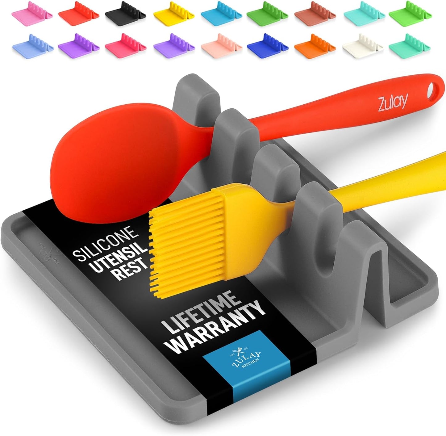 Silicone Utensil Rest with Drip Pad for Multiple Utensils, Heat-Resistant, BPA-Free Spoon Rest & Spoon Holder for Stove Top, Kitchen Utensil Holder for Spoons, Ladles, Tongs & More - by Zulay