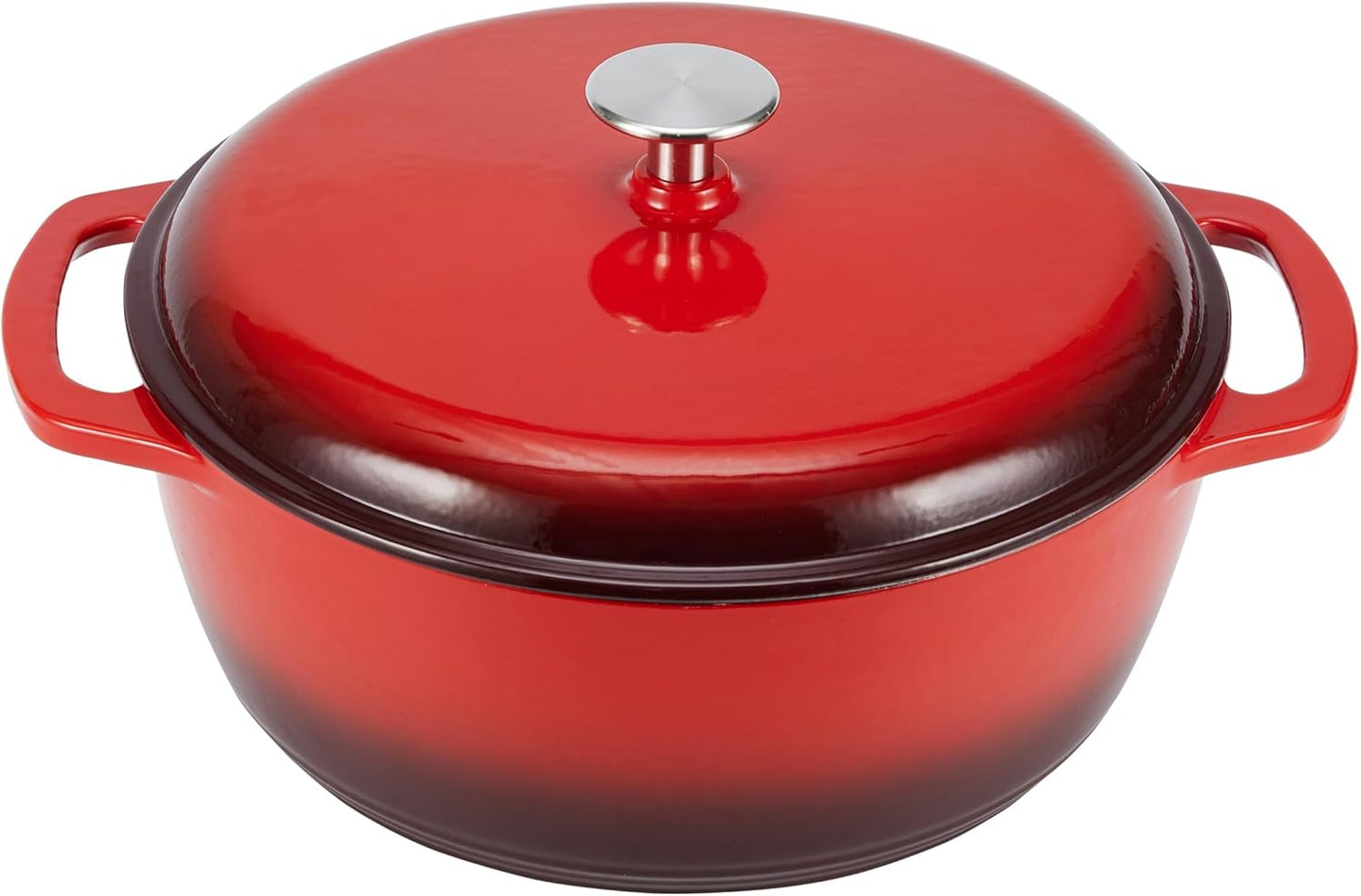 Amazon Basics Cast Iron Dutch Oven Pot with Lid, Enameled, Round, Dual Handles, Heavy-Duty, Large, 7.3-Quart, Red