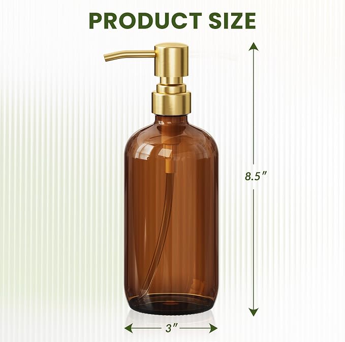 AmazerBath Amber Glass Soap Dispenser, 2 Pack Vintage Brown Bottle - Image 5