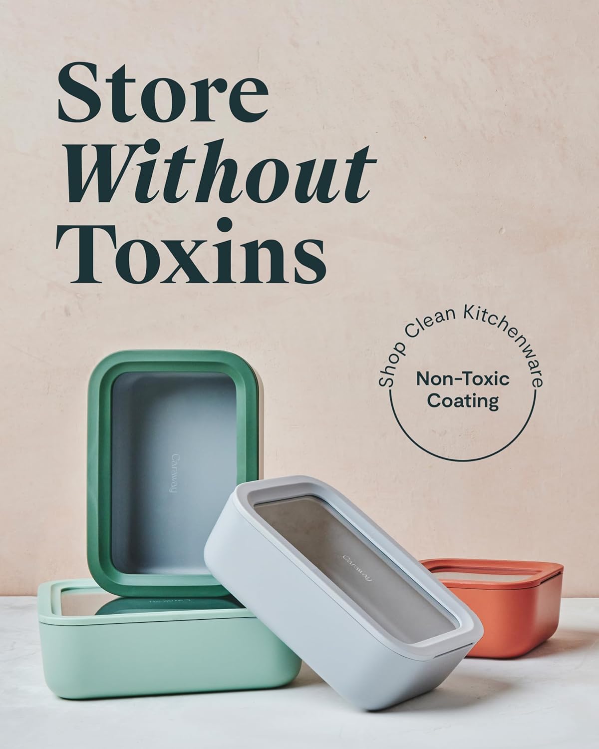 Caraway 25pc Glass Food Storage Set - Storage Containers for Food - Non-Toxic Ceramic-Coated Glass - Air Release Technology - Compact & Stackable Design - Sage