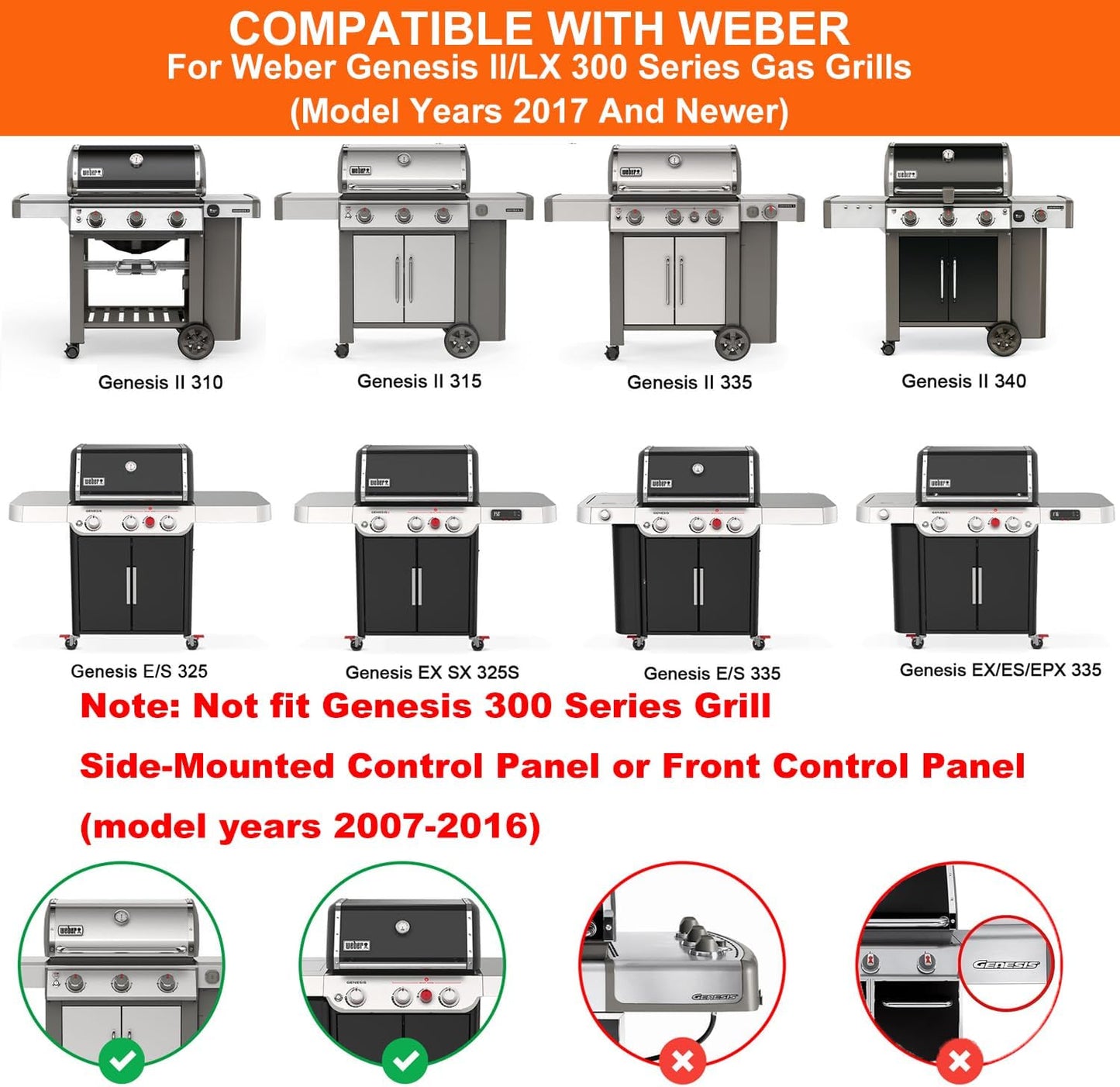 Upgrade Griddle Inserts and Grate for Weber Genesis II 300 Grills, Flat Top Griddle for Genesis II E-310/315/330/335 S-310/335 LX S/E-340, 2022 Series E-325s S-325s, Replace for Weber 6788