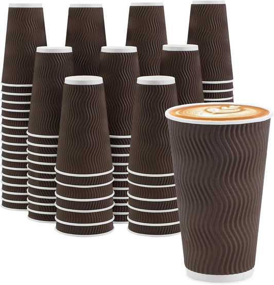 16 oz Coffee Cups Disposable, 90 Count Insulated Paper Coffee Cups, Corrugated Ripple Wall Design Paper Cup, Hot Cold Drinking Cup for Party, Picnic, Travel, Business, Home