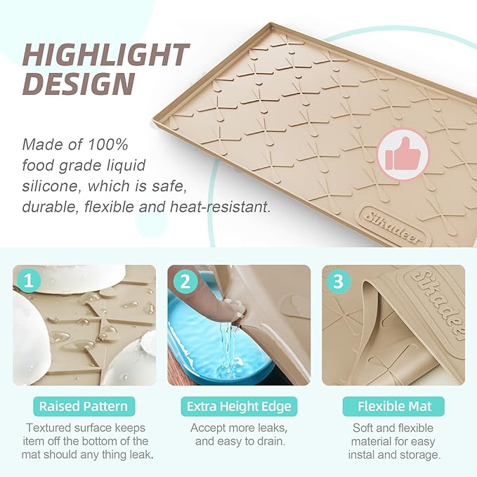 SIKADEER 28" x 22" Under Sink Mat Waterproof, Silicone Mat Kitchen Drawer Shelf - Image 4