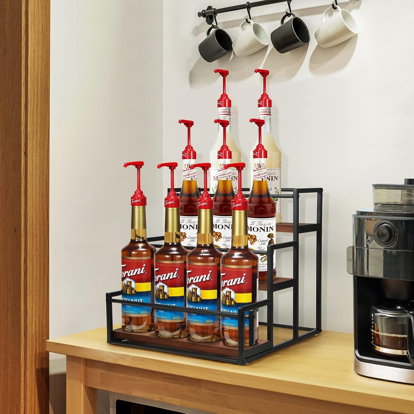THYGIFTREE Coffee Syrup Rack Organizer 3-Tier 12 Syrup Bottles Holder Stand for Coffee Bar Station Storage Shelves for Syrup, Wine, Dressing for Kitchen
