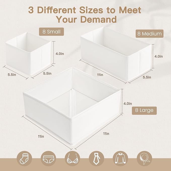 Criusia Drawer Organizer Clothes, 24 Pack Dresser Organizer - Image 3