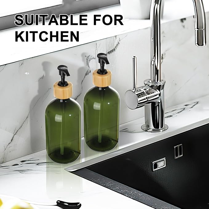 KASUNTING Green Soap Dispenser, Plastic Bathroom Soap and Lotion Dispenser Set - Image 7