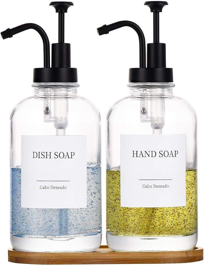 Glass Soap Dispenser with Pump, Dish and Hand Soap Dispenser by CaboDeseado