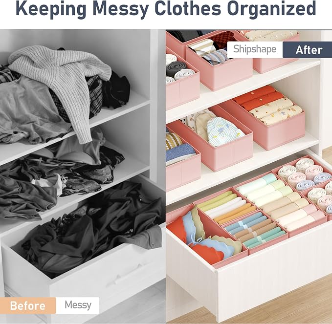 DIMJ Drawer Organizers Clothes, Fabric Closet Organizers and Storage, Shallow - Image 6