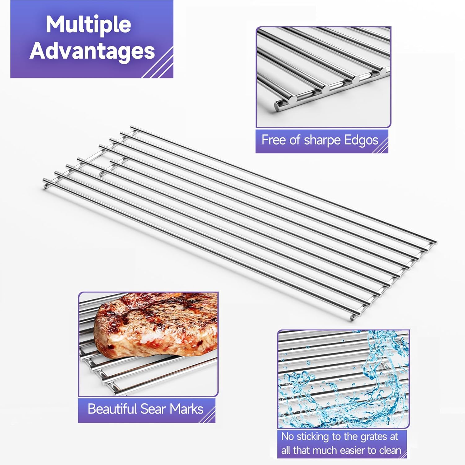 4Pack 19.25" Stainless Steel Cooking Grates Replacement Parts For16517 Bull 8248 LP, 18249 NG, Angus 47628, Brahma, Lonestar Select 87048,87049, Outlaw Steer Premium, 7 Burner Premium 18248,18249