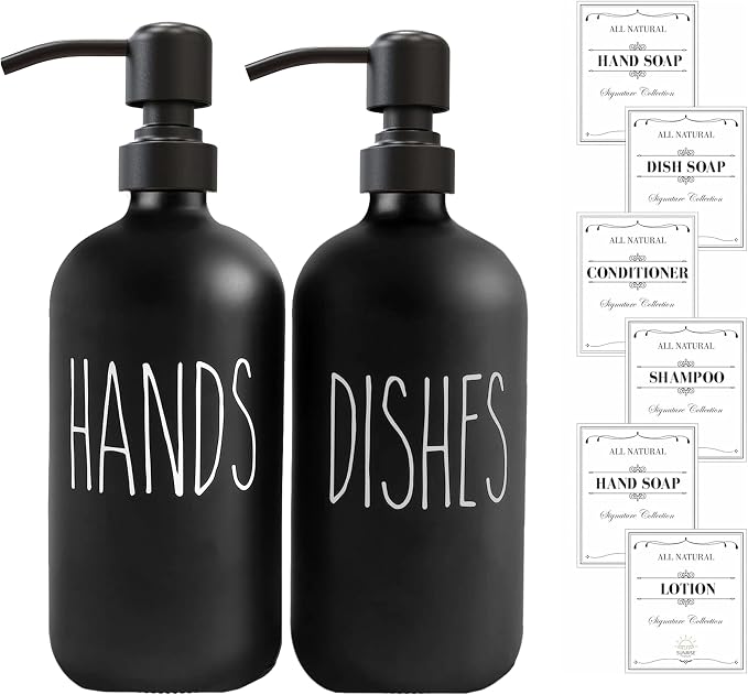 Sunrise Premium 16 OZ Thick Black Glass Soap Dispenser, Matte Black Stainless - Image 7
