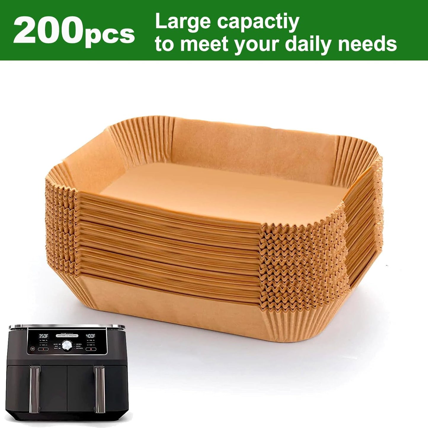 Rectangle Air Fryer Liners for Chefman double air fryer, Chefman Dual Liners Disposable, 200Pcs Heavy-duty Rectangular Parchment Paper Liner for COSORI 9Qt Double Air Fryer with 2 Baskets