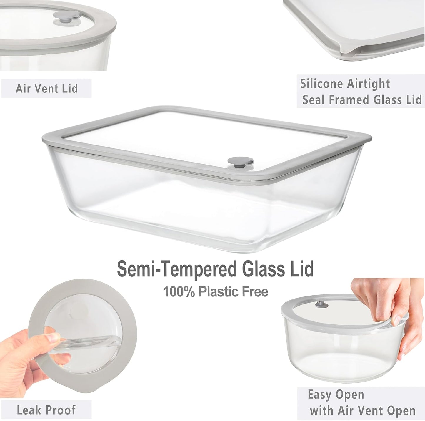 Glass Food Containers with Glass Lid, Microwave Safe Food Storage Container Set, 2 Pack of 87oz, Large Size Airtight Storage Set with Leak Proof Lids, Meal Prep Containers