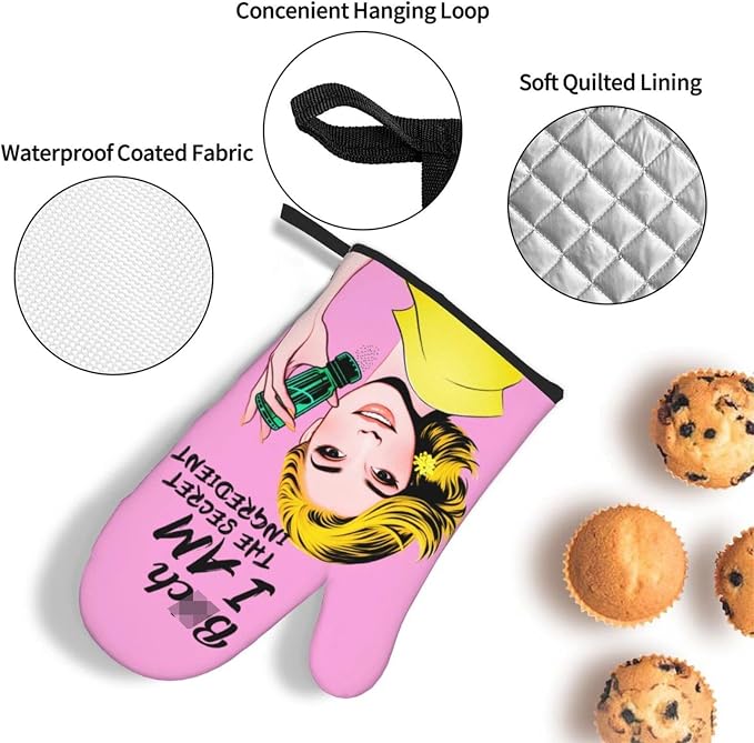 Cute Pink Oven Mitts and Pot Holders Set of 3, Heat Resistant Non-Slip Funny - Image 6