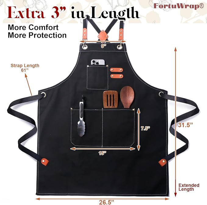 Plus Size Kitchen Apron for Men Women, Cross Back Cotton Canvas Chef Apron - Image 2