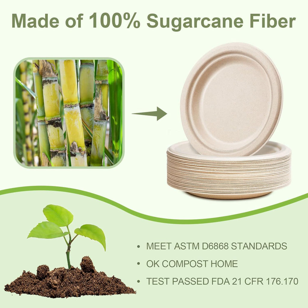 Paper Plates 9 inch, 50 Pack Eco Friendly Recycled Paper Plates, 100% Compostable Plates Disposable, Sturdy Paper Plates Dinner Size, Brown Paper Plates