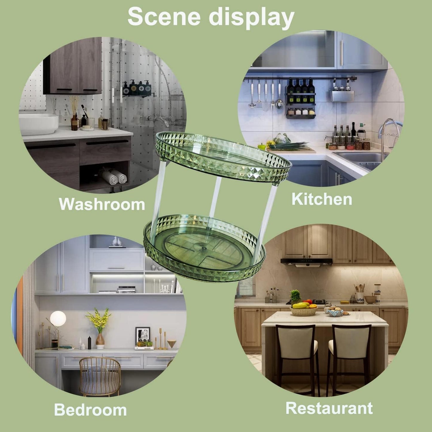 2 Tier Diamond Lazy Susan Bathroom Organizer Countertop, 9.25Inch Clear 360 Rotating Makeup Organizer for Cabinet, Kitchen, Pantry, Countertop, Bathroom, Skincare Perfume Organizer and Storage