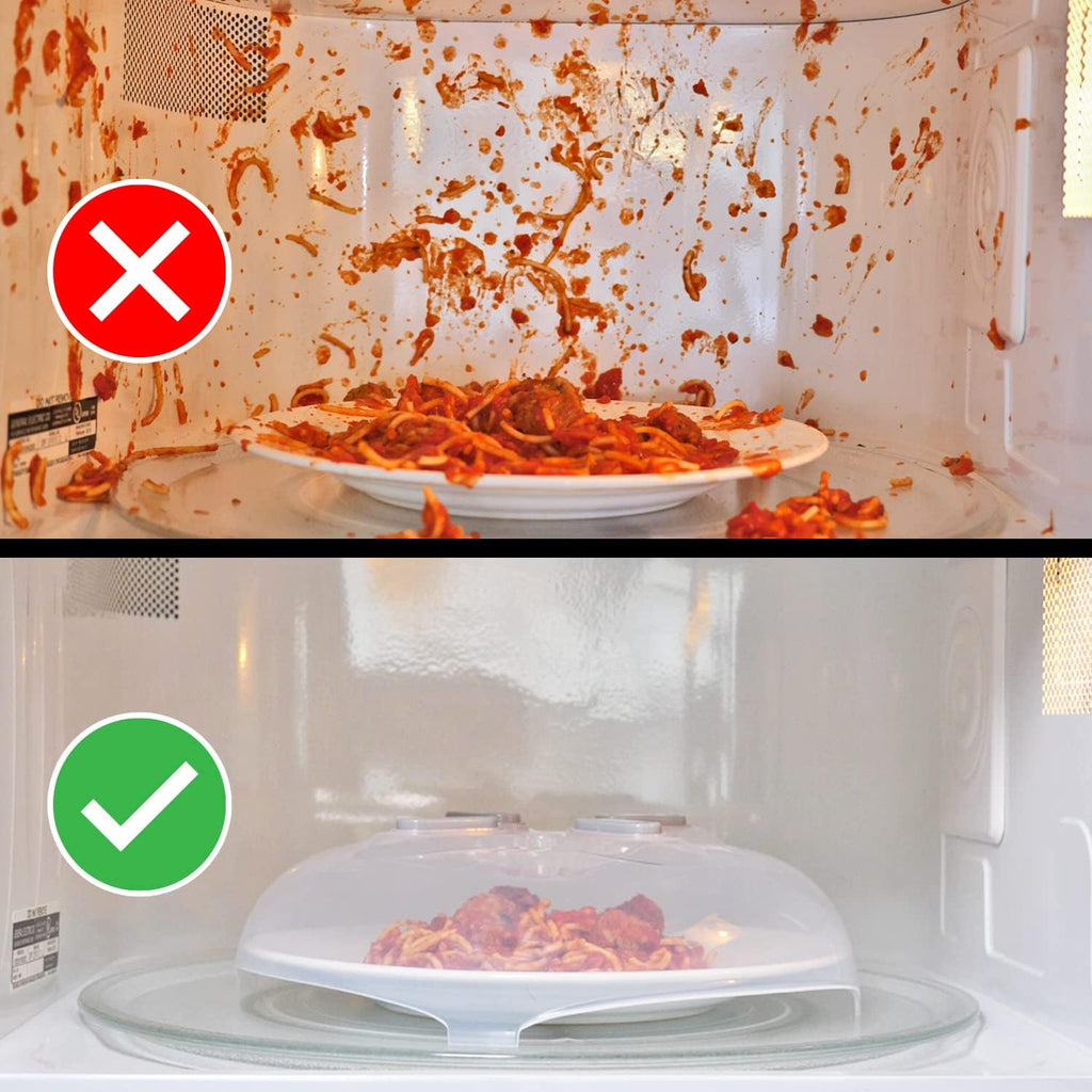 Magnetic Splatter Cover, 12-Inch Clear BPA-Free Food Lid, Vented Plate Guard with Steam Vents, Anti-Splash Microwave Lid, Dishwasher Safe, Space-Saving Magnetic Storage - Gray
