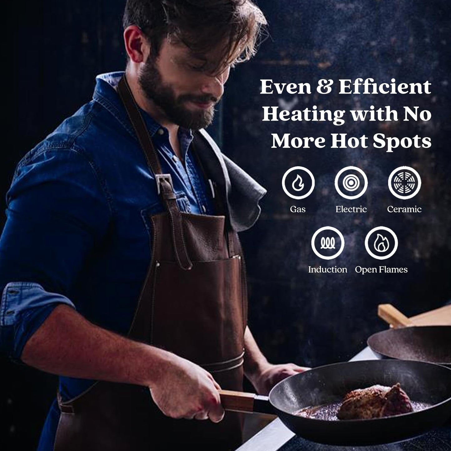 Alva Forest 9.5" Carbon Steel Frying Pan Pre-Seasoned, Lightweight Chef-Grade Skillet, Stay-Cool Acacia Handle, Natural Nonstick, Induction & All-Stove Compatible – Professional Restaurant Quality