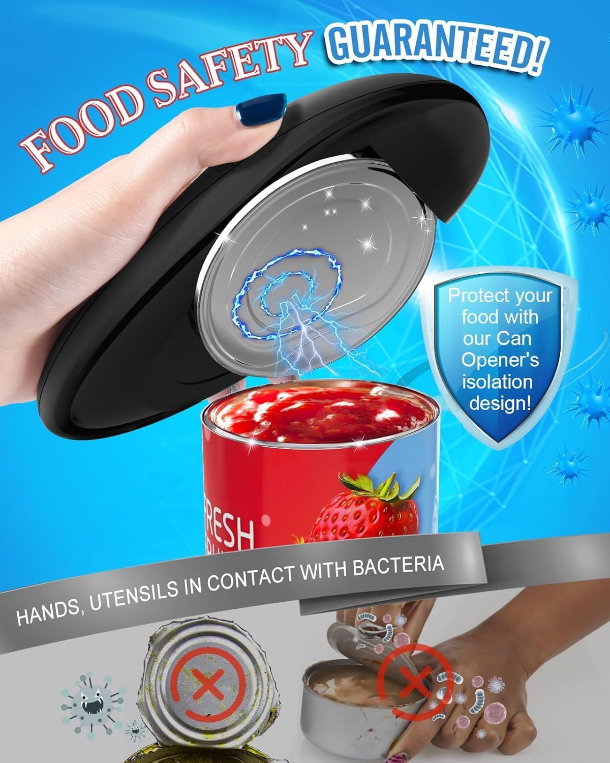 Effortless One-Touch Electric Can Opener, Safety Automatic Can Opener with Smooth Edge Fits All Cans Sizes, Battery operated Can Opener for Seniors with Weak Hands,Arthritis (black)