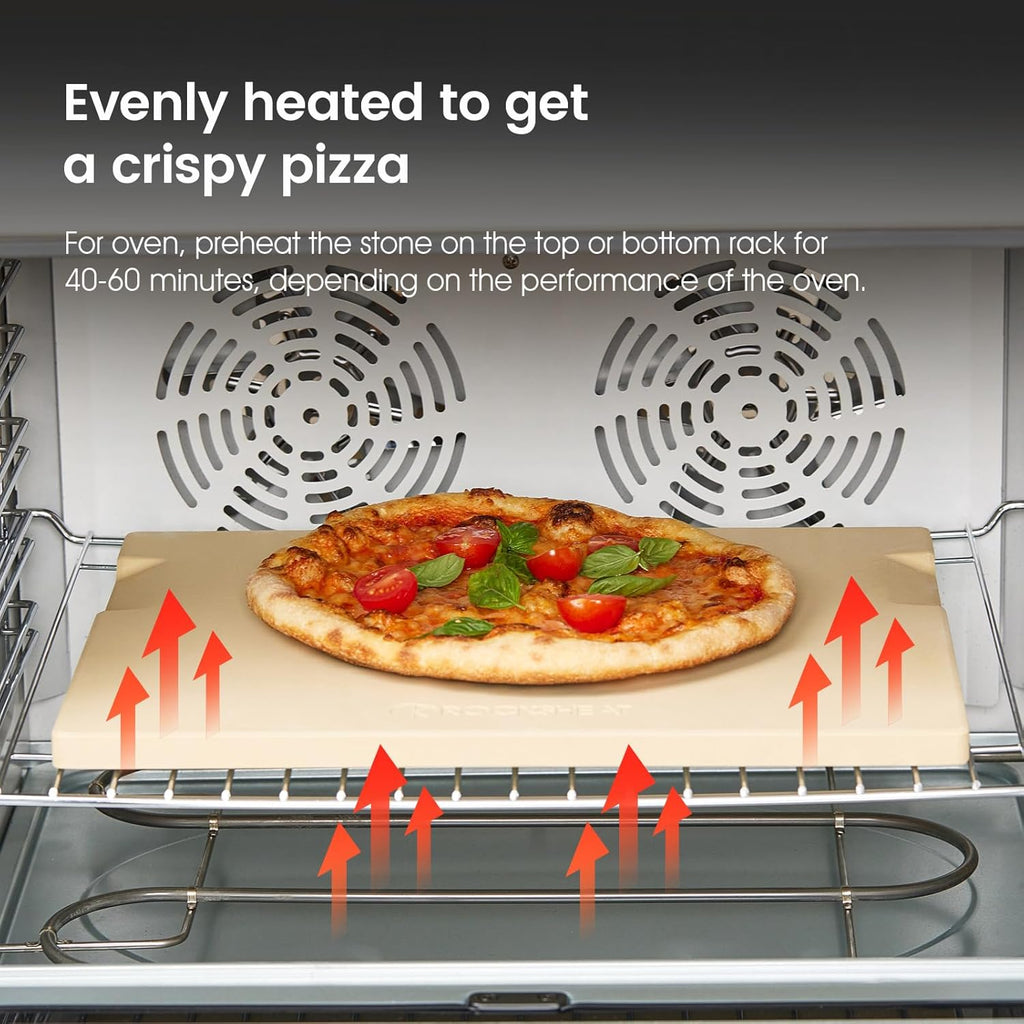 Large Pizza Stone, 20"x13.5" Rectangular Pizza Stone for Oven Grill BBQ, Baking Stone for Pizza Bread with Unique Built-in 4 Handles Design