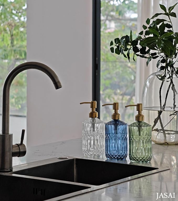 JASAI 18Oz Blue Glass Soap Dispenser - Image 7