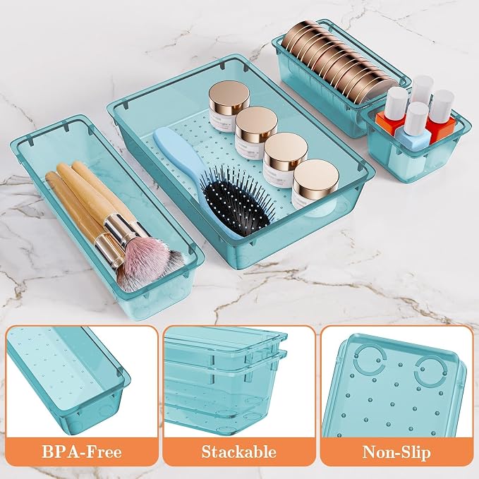 SpaceHacks 25 PCS Plastic Drawer Organizer Set, 4-Size Versatile Organizer - Image 3
