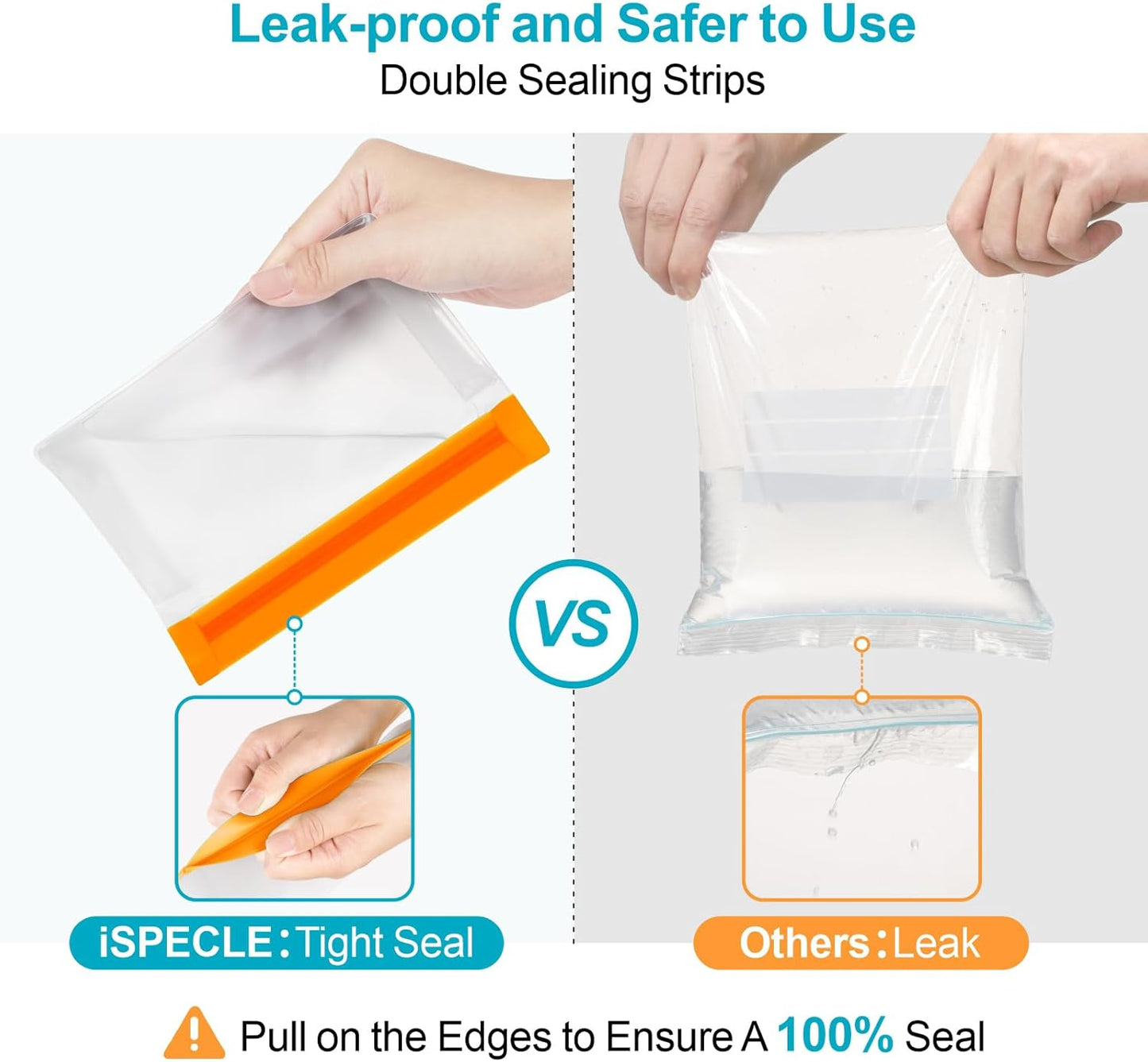 iSPECLE 10 Pack Freezer Bags - 3 Pack Gallon Bags 4 Pack Sandwich Bags 3 Pack Snack Bags BPA-Free Reusable Freezer Bags with Stand-Up Bottom and Label, Leakproof to Keep Frozen Food Fresh, Orange