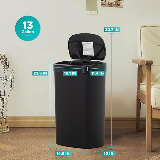 PayLessHere | 13 Gallon Plastic Trash Can | Black | Automatic Touchless Lid - Image 7