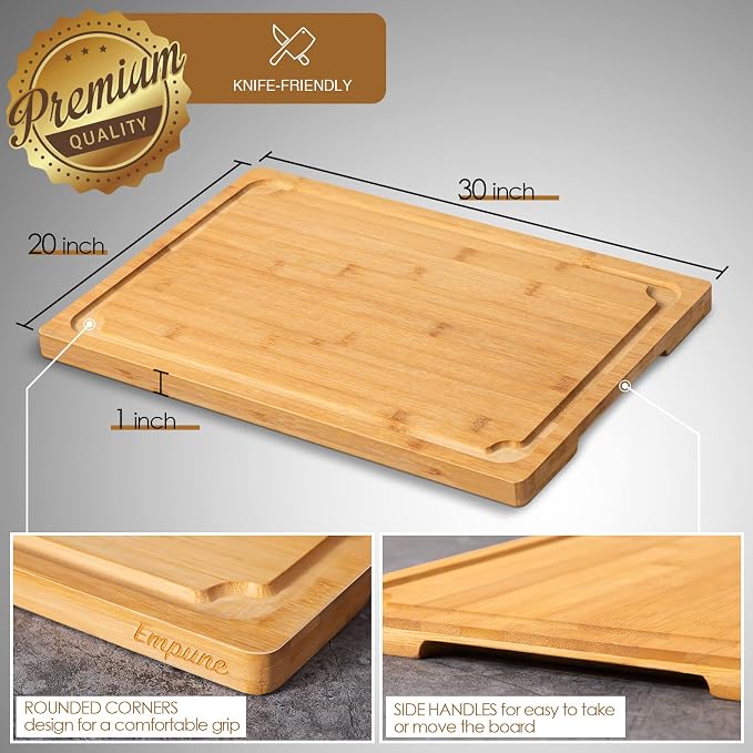 30 x 20 Extra Large Cutting Board, Turkey Carving Board Bamboo Meat Cutting - Image 2