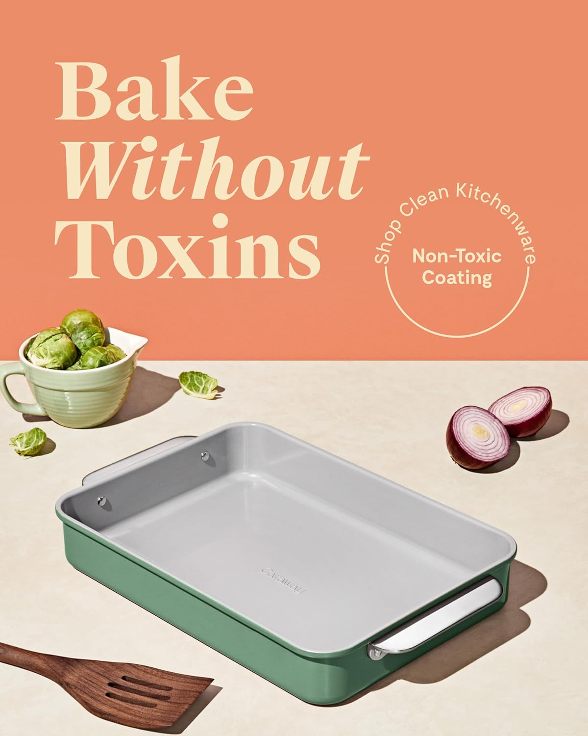 Caraway Non-Stick Ceramic 9”x13” Rectangle Pan Duo - Naturally Slick Ceramic Coating - Non-Toxic, PTFE & PFOA Free - Perfect for Brownies, Lasagnas, and More - Cream