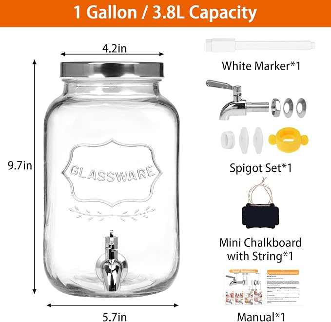 Moretoes 1 Gallon Glass Drinks Dispenser - Image 2