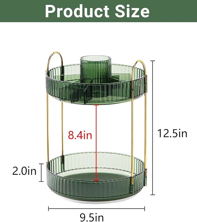 Asayuee 360 Rotating Makeup Organizer, 2 Tier Large Capacity Make Up Organizers - Image 5
