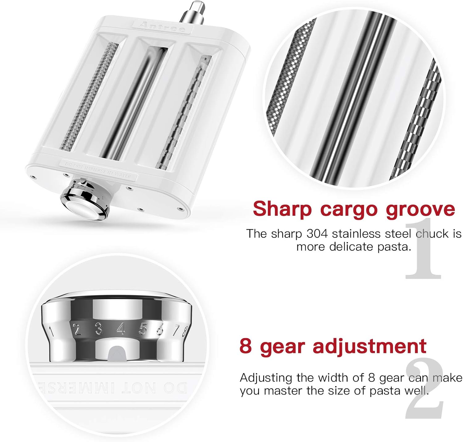 ANTREE 3-1 Pasta Maker Attachment for KitchenAid includes Pasta Sheet Roller attachment & Spaghetti Cutter & Fettuccine Cutter attachment, Easy to use and clean with Pasta Drying Rack & Cleaning Brush