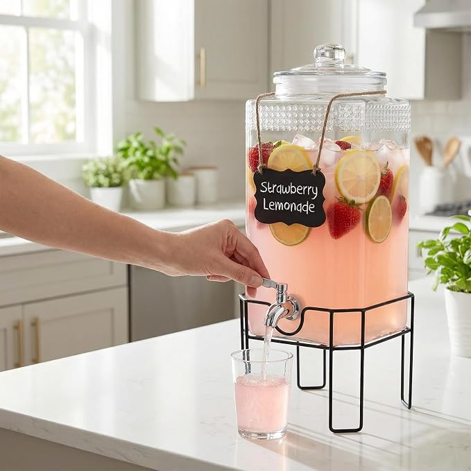 1.5 Gallon Glass Drink Dispenser, Drink Dispensers - Image 2
