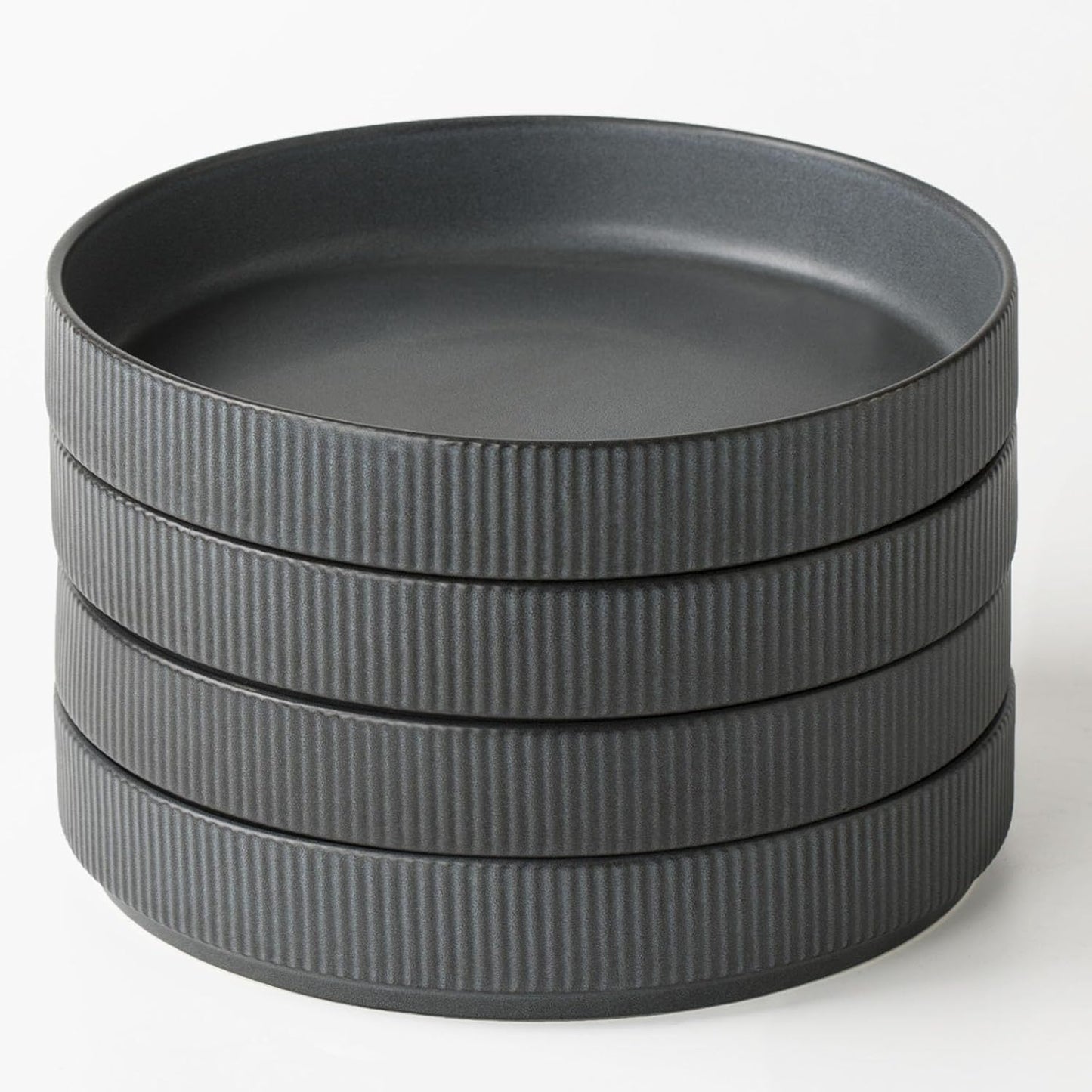famiware Star 7.5" Pasta Bowls Set, Salad Bowl Set of 4, Double Reactive Glaze, Stackable, Ideal for Your Friend for Housewarming, Festivals, Matte Dark Charcoal (Full Glaze)