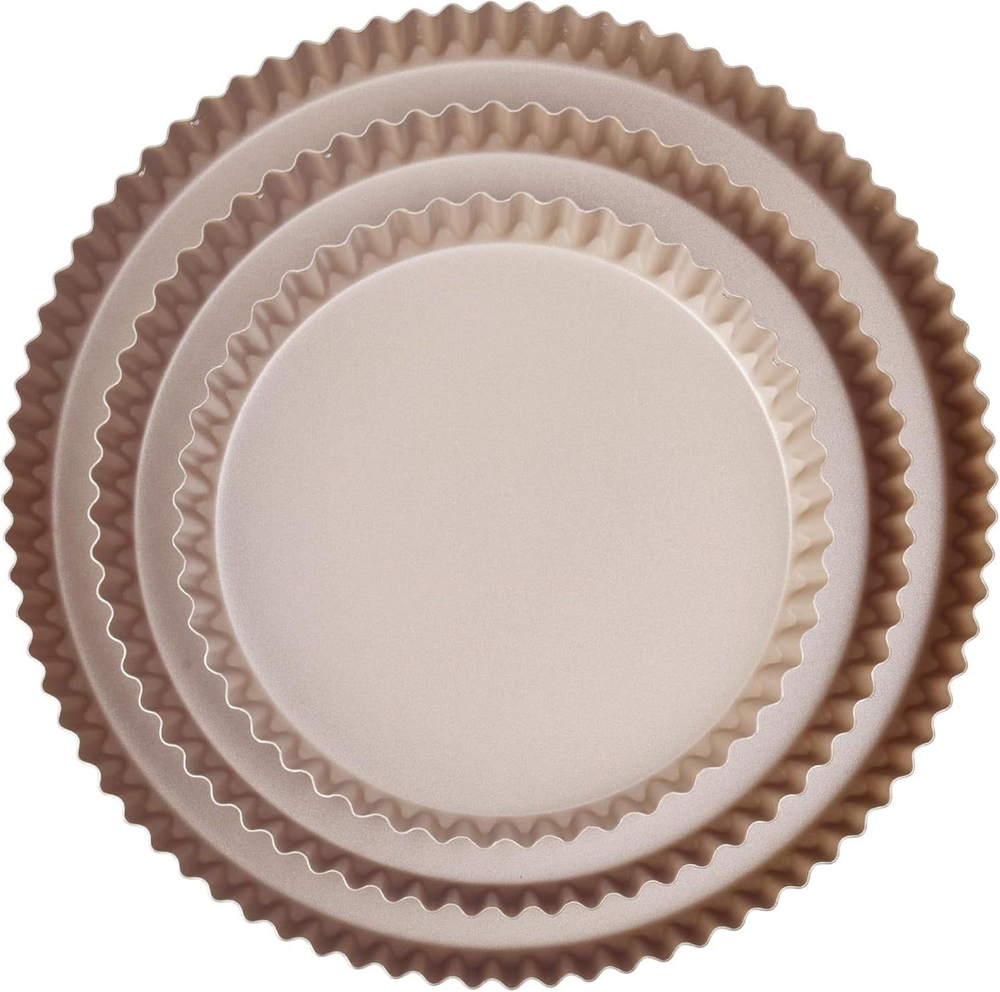 Tart Pan Set, 3 Nonstick Round Quiche Pan, 12 Inch, 10 Inch, 8 Inch Fruit Tart Pan, Flueted Pie Pan Solid Bottom (Champagne Gold)