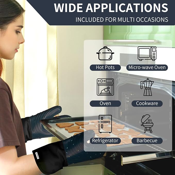 Silicone Oven Mitts, Cotton Lined Gloves, Long Cooking Mitts and Trivet Mats - Image 4