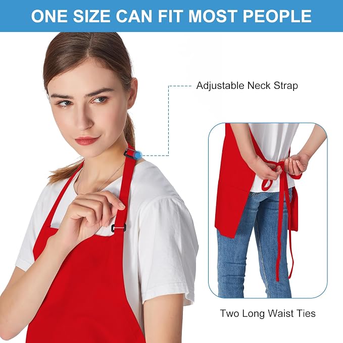 Jubatus 2 Pack 3 Pockets 100% Cotton Adjustable Bib Apron Chef Kitchen Cooking - Image 5
