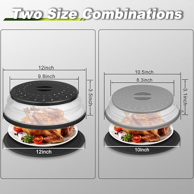 12" Microwave food Cover & Mat, Large Vented Collapsible Splatter Guard dish - Image 2