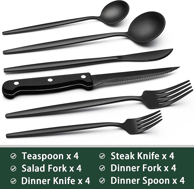 EWFEN 24-Piece Black Silverware Set - Image 2