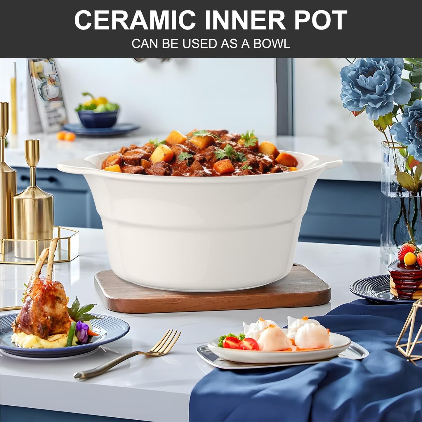 MAGNIFIQUE 5 Quart Programmable Slow Cooker with Auto Warm Setting, Glazed Ceramic Liner, Kitchen Small Appliance for Family Dinners, Black