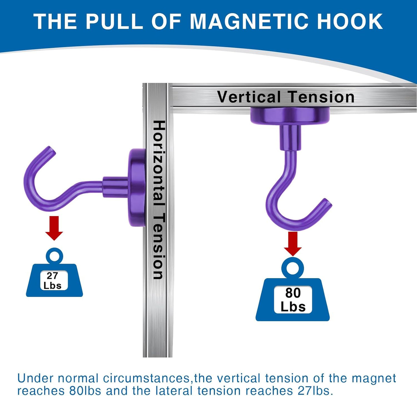 LOVIMAG Cruise Ship Essentials, 80Lb Magnetic Hooks for Cruise Cabins, Purple Strong Magnetic Hooks for Hanging, Refrigerator, Celling, Grill, Fridge, Kitchen-4Pack