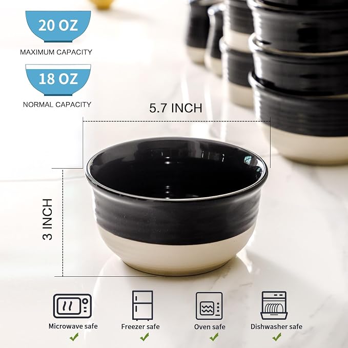 HASENSE Ceramic Soup Bowls and Cereal Bowls, 20 OZ Bowls - Image 3