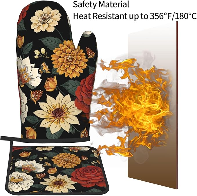 Boho Floral Oven Mitts and Pot Holders Sets of 2 Vintage Kitchen Mitts Bohemian - Image 5