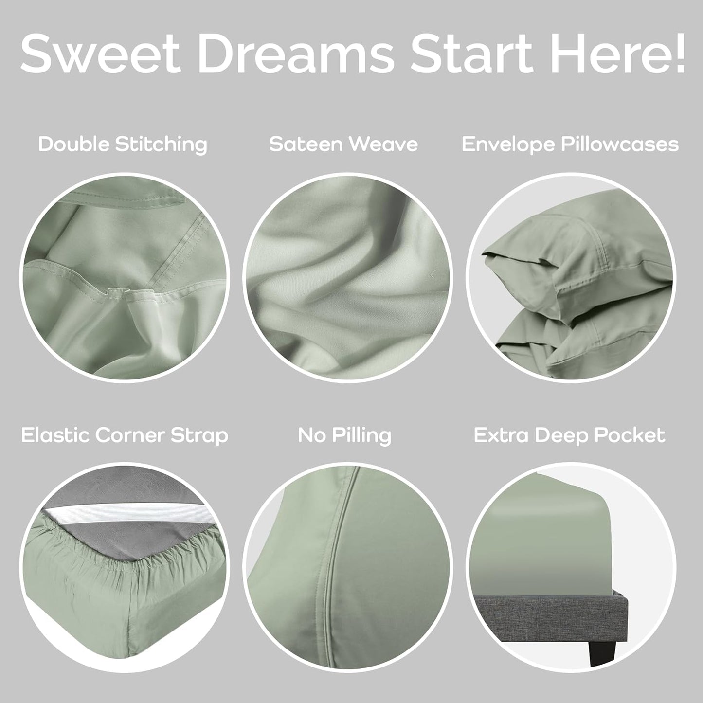 100% Viscose from Bamboo Sheets King Size, Super Soft Bedding Set, 4PC Cooling Sheets for Hot Sleepers, Vegan Silk Moisture Wicking, Organically Grown Bedsheet, Sage - 76" x 80"